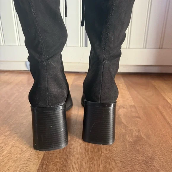 Zara Thigh High suede stacked heel boots - Picture 6 of 13